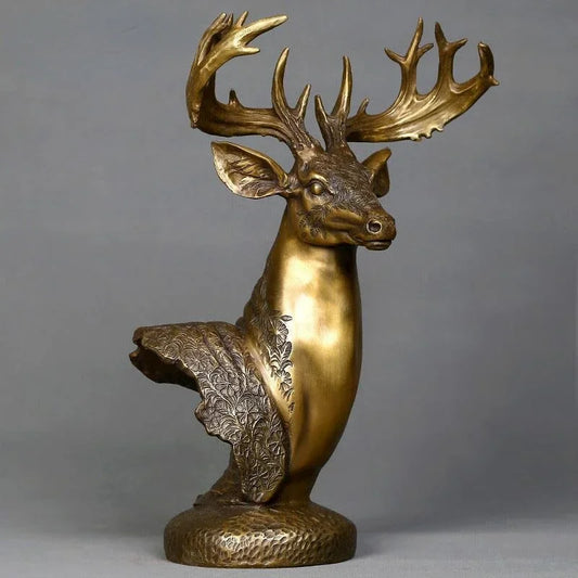 Sculpture Buste de Cerf Cuivrée